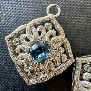 Designer XO-EC Silver, Blue Gemstone, And CZ Earring Charms
